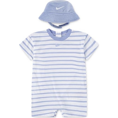 Stripe Romper & Bucket Hat Set, 3M