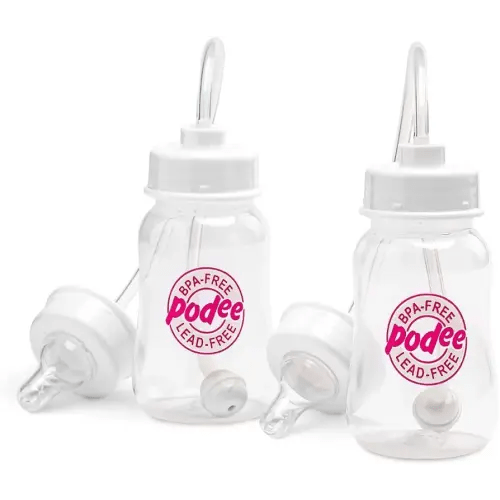 Hands-Free Baby Bottle - Anti-Colic Nursing System 4 oz Baby Bottle with Fast Flow Nipple/Teat 3m+ with Tube Straw Feeding System for Toddler (2 Bottles - Pink)