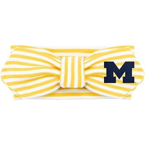 Creative Knitwear Michigan Wolverines Infant Girls Gold/White Striped Hair Knot Headband Embroidered Logo - Size Newborn - 4T