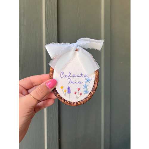 Hand Embroidered Wildflower Name Hoop: Personalized Nursery Decor, Baby Announcement
