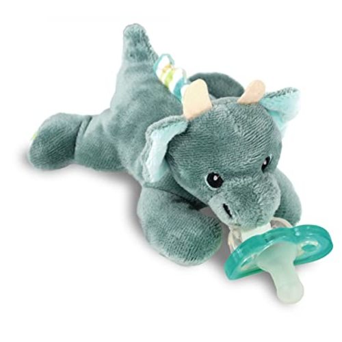 RaZbaby JollyPop Pacifier, Holder w/Detachable Baby Pacifier, Stuffed Animal RaZbuddy, All Ages 0M+, 100% Medical Grade USA Made Silicone, Machine Washable, Textured & Easy to Hold – Dragon