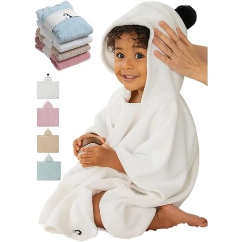 Konny Baby Hooded Towel Plush Thick & Cozy Soft-Touch Absorbent Rayon from Bamboo Cotton Baby Bath Beach Towel, Oeko-TEX, Newborn Boys Girls Toddler (White, Small)