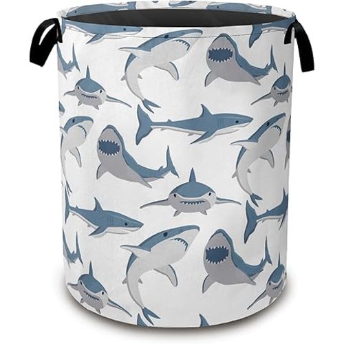 Laundry Hamper,Cute Shark Laundry Basket,Wild Fish Waterproof Oxford Cloth Storage Basket with Handle for Clothes Books Nursery Home Storage Sundries 16"x20"