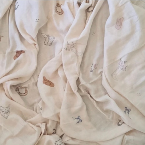 Vintage Cowboy- Bamboo Cotton Muslin Swaddle