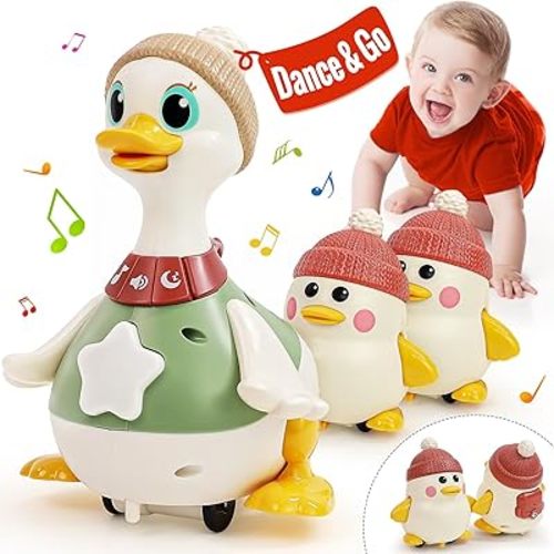 HOLA Baby Toys 6-12 Months Musical Dancing Duck Toy Set with Mama and Baby Tummy Time Toys, Crawling and Interaction Modes 1 Year Old Girl Boy Baby Easter Gifts Stocking Stuffers