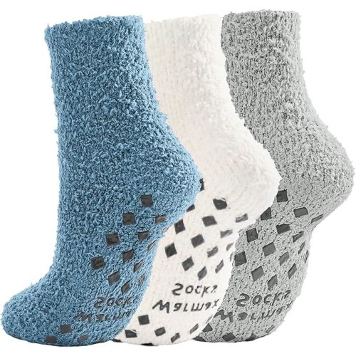 Zando Warm Fuzzy Socks with Grips Grippy Hospital Socks-Gripper Slipper No Slip Anti Slip for Home, Hospital, Yoga