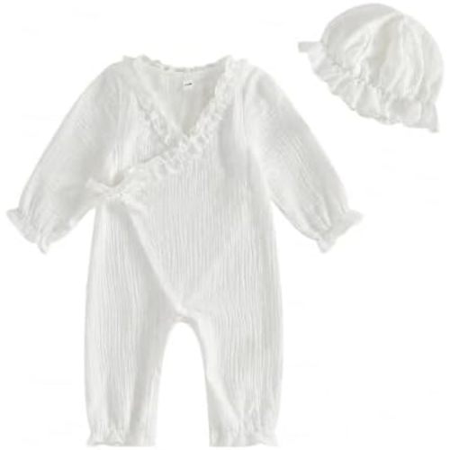 Kupretty Newborn Baby Girl Clothes Ruffle Wrap Romper+ Bonnet