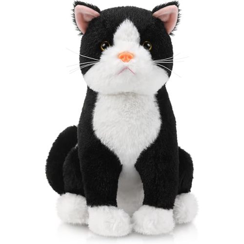 Libima 13 Inch Tuxedo Cat Stuffed Animal Realistic Black and White Cat Plush Soft Stuffed Tuxedo Kitten Plushie for Birthday Gifts Pet Party Favors Bedroom Sofa Decors