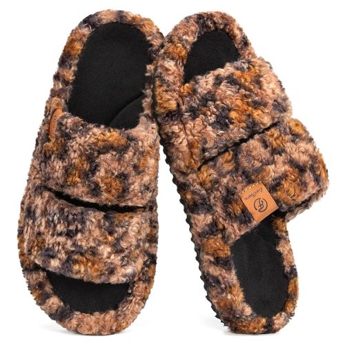 EverFoams Womens Fuzzy Open-toe Slippers Soft Comfy Memory Foam Indoor House Shoes