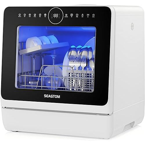 Countertop Mini Portable Dishwasher Tabletop Small Dishwasher with 5L Built-in Water Tank No HookupNeeded, Baby Care & Air-Drying Function，3 Place Set Capacity for Apartments Dorms Camping RVs