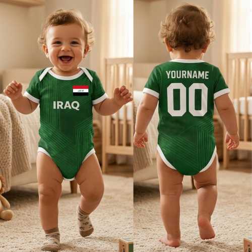 IRAQ Baby Soccer Bodysuit – Red White Blue Stripes Infant Football Outfit, 2026 Fan Gear