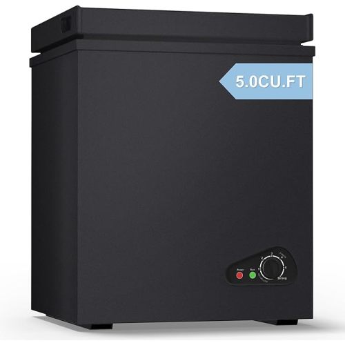TABU 5.0 Cubic Feet Chest Freezer, Compact Freestanding Deep Freezer with 7 Level Adjustable Thermostat & Removable Basket,Top Opening, Low Noise(Black, 5.0 Cu.Ft.)