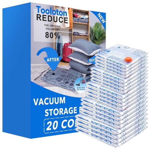 20 Pack Vacuum Storage Bags (4 Jumbo, 4 Large, 4 Medium, 4 Small, 4 Roll Up), Space Saver Sealer Compression Bags for Blankets, Comforters, Pillows, Clothes Storage