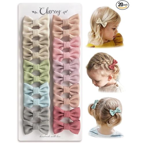 Cherssy Hair Bow Clips for Girls, 20pcs 2" Neutral Fully Lined Alligator Clips and Baby Barrettes, Non Slip Hair Accessories for Infants Toddlers School Age Girls