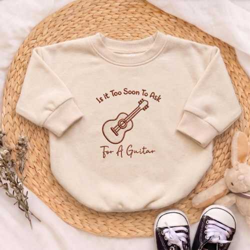 Embroidered Baby Romper Is It Too Soon To Ask For A Guitar, Music Lover Baby Outfit, Guitarist Newborn Clothes, Baby Shower Gift Home Coming
