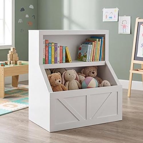 IDEALHOUSE Toy Box with Kids Bookshelf, Toy Chest and Toy Storage Organizer