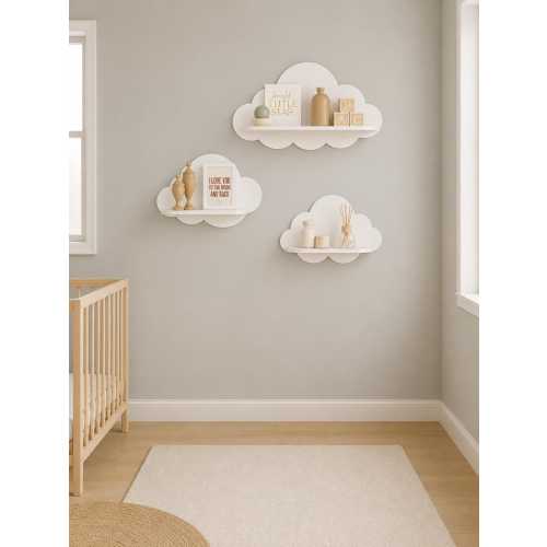 Set of 3 Cloud Wall Shelves, Wooden Montessori Wall Shelf, Nursery Wall Decor