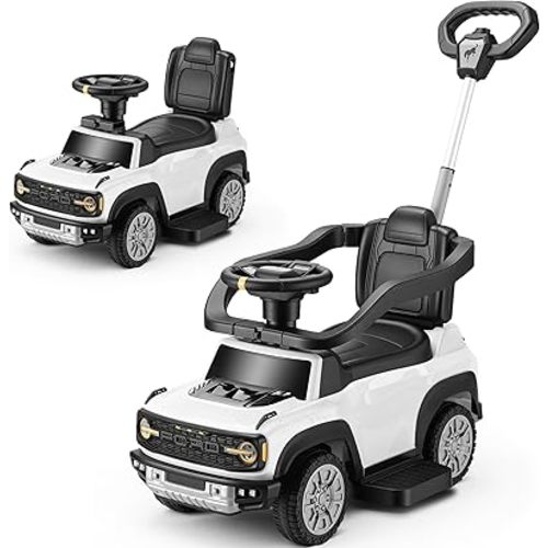 First Ride On Licensed Ford Bronco Raptor Baby Push Car for Toddlers 1-3, 3-in-1 Toddler Push Car w/Adjustable Handle, Safety Rails, Music and Horn, Outdoor Stroller, Toddler Ride on Toy (White)