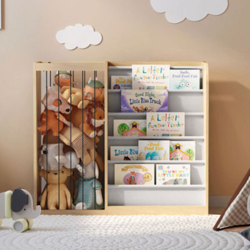 Latitude Run® Kids Bookshelf And Toy Storage Organizer - 5 Tier Book Shelf With Tuffed Animal Storage Organizer, Stuffed Animal Zoo Shelf With Elastic Rope, Toddler Baby Childrens Bookshelf, For Bedroom Playroom Classroom | Wayfair