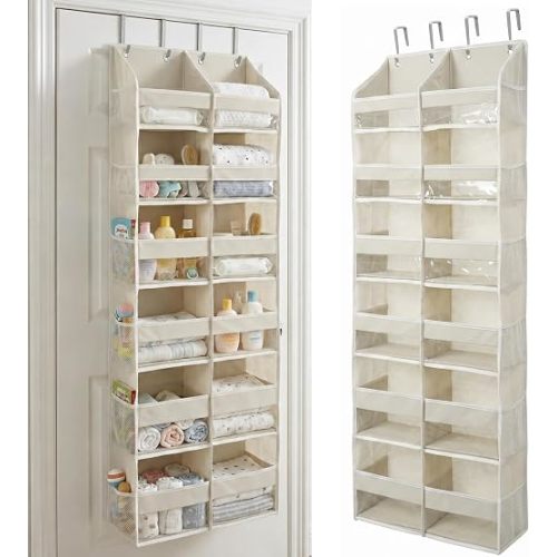 UPGRADED Over The Door Organizer, 6 Tiers Hanging Storage - Extra Thick 100D Fabric, 65lbs Huge Capacity, 12 Mesh Side Pockets, Over The Door Shoe Organizer & Hanging Closet Organizer (Ivory, XL)