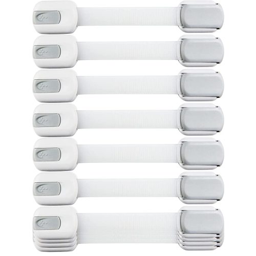 Child Safety Strap Locks (10 Pack) Baby Locks for Cabinets and Drawers, Toilet, Fridge & More. 3M Adhesive Pads. Easy Installation, No Drilling Required, White/Gray