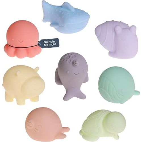 Dreambaby No Hole Bath Toys, 8-Pack Sensory Textured Sea Animals, Mold-Free