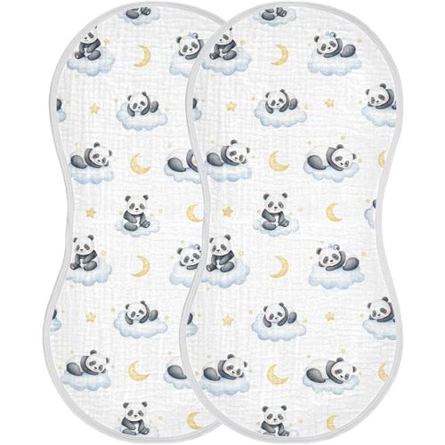 2 Pack Muslin Burp Cloths Panda Moon White Cotton Baby Burp Cloths Absorbent Burping Cloth Soft Spit Up Rags for Baby Boys Girls, Large 22" x 11"