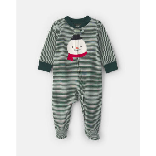 Baby Snowman 100% Cotton 2-Way Zip Sleep & Play Pajamas - Green | Carter's