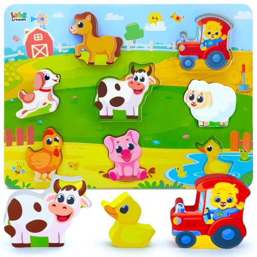 Farm Animals Wooden Puzzle by Lucas & Friends | Educational Learning for Toddlers 1-3