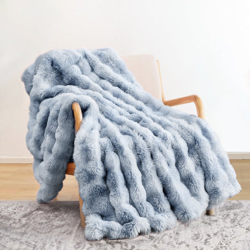 Hepper Haalan Cozy Faux Rabbit Fur Soft Reversible Throw Blanket & Reviews | Wayfair