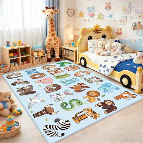 Educational Animal Alphabet Area Rug Kids Play Mat ABC | CozyLil