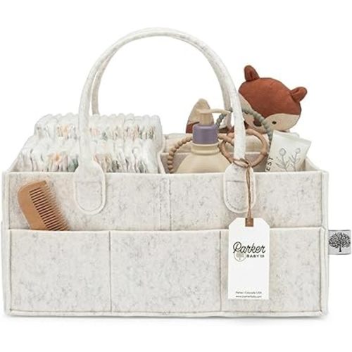 Parker Baby Diaper Caddy - Nursery Storage Bin and Car Organizer for Diapers and Baby Wipes - White, Large