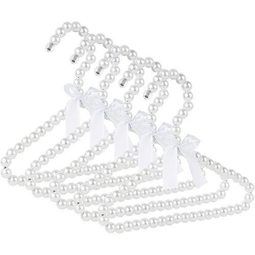 5 Pack Pearl Hanger Kids, Small Pearl Beads Bow Clothes Hangers, Elegant Standard Hangers for Children Pet Dog (White)