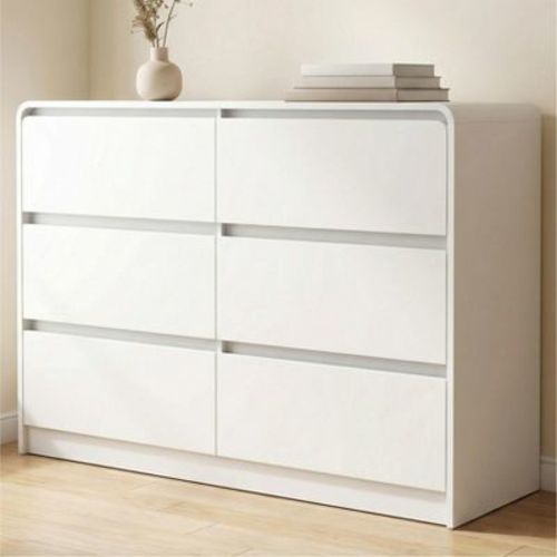 Resenkos 6 Drawer Wide Chest of Drawers, Storage Drawer Organizer, Traditional Bedroom Dresser, Sideboard Buffet for Living Room, White