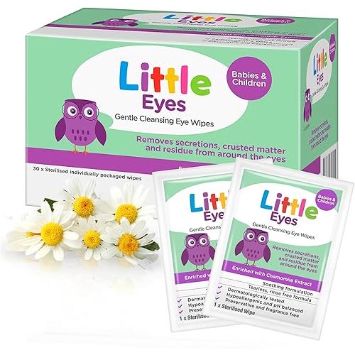 Little Eyes Gentle Cleansing Eye Wipes 30 Pack, Soft & Sterile Hypoallergenic Wipes for Baby & All Ages, Suitable for Sensitive Skin, Individually Packed