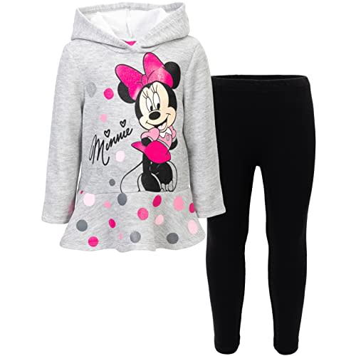 Disney Minnie Mouse Fleece Pullover Crossover Hoodie and Leggings Outfit Set Infant to Big Kid Sizes (12 Months - 14-16)