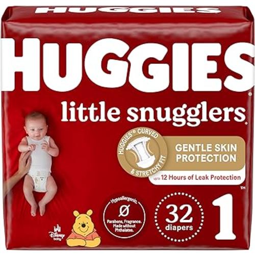 Huggies Size 1 Diapers, Little Snugglers Newborn Diapers, Size 1 (8-14 lbs), 32 Count