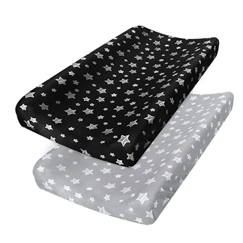 Changing Pad Cover for Boys Girls 2 Pack, Lovely Print Soft Unisex Diaper Change Table Sheets, Fit 32"x16" Contoured Pad, Comfy Cozy 2-Pack Cradle Sheets, Grey & Black