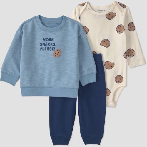 Carter's Just One You® Baby Boys' 3pc Cookie Sweatshirt with Long Sleeve Bodysuit and Jogger Pants Set - Blue 6M