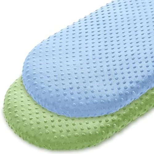 Entisn Bassinet Fitted Sheet Set of 2, 33 x 17 Inch Minky Dot Cradle Sheets for Boys, Soft and Warm Fleece Nursery Bedding for Oval Bassinet Mattresses (Baby Blue & Sage Green)