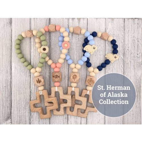 My First Prayer Rope & Orthodox Cross Paci-Clip in the St. Herman of Alaska design! The BEST Orthodox gift at Pascha, Christmas or Baptisms!