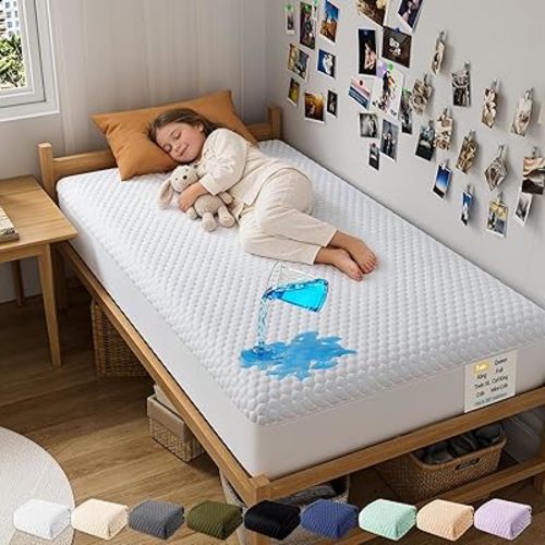 OhGeni 100% Waterproof Twin-2 Pack Mattress Protector, Fitted Sheet with Stretchable Pockets. Breathable Cooling Hypoallergenic Material, Bed Cover for Mattress, Noiseless for Kids Rooms