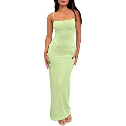 LILLUSORY Womens Summer Casual Slip Dresses Spaghetti Strap Double Lined Bodycon Maxi Dress