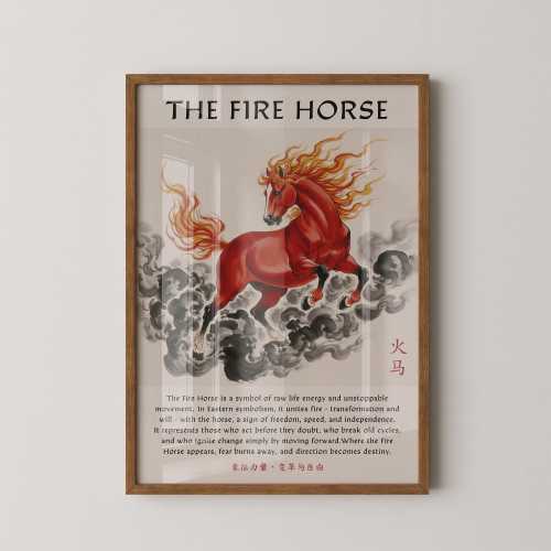 Year of the Fire Horse 2026 Print, Lunar New Year Fire Horse Print, Asian Symbolic, Chinese Zodiac