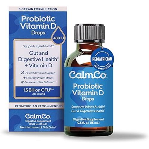 CalmCo Probiotic Vitamin D Drops - Supports Infant & Child Gut Health, Helps Reduce Gas, Colic & Fussiness, Baby Probiotic Drops with Vitamin D3, Pediatrician Recommended, Unflavored, 15ml (Pack of 1)