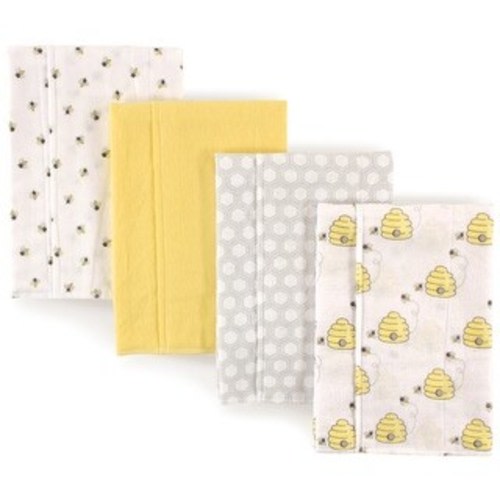 Hudson Baby Infant Cotton Flannel Burp Cloths 4pk, Bee, One Size - Bee - One Size