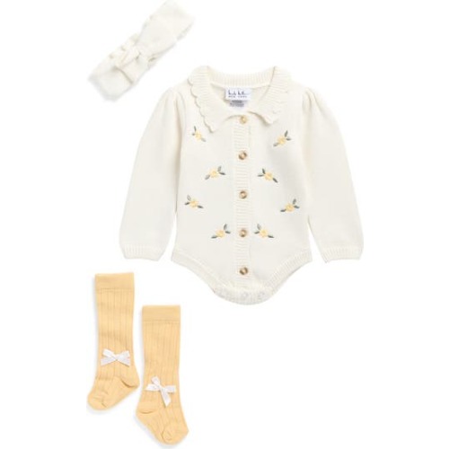 Nicole Miller Sweater Knit Collared Romper, Headband & Socks Set | Nordstromrack