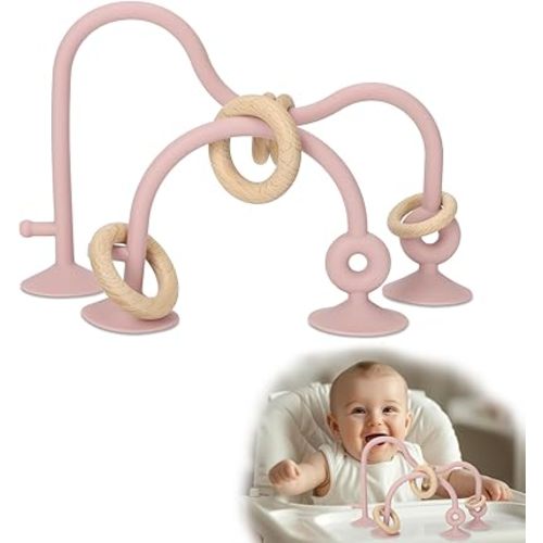 Socub High Chair Toys with Suction Cups for Infant Toddlers 6-12 18 Months, Educational Interactive Table Toys | Silicone Teething Toy | Baby Sensory Chew Toy for Baby Boys Girls (Pink)