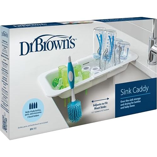 Dr. Brown's Sink Caddy for Baby Bottles and Parts with Two Brush Holders, Over The Sink Kitchen Storage, Drying Rack, and Organizer, BPA-Free
