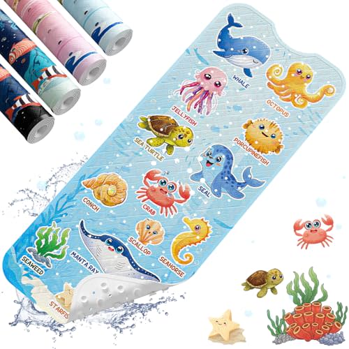 XIYUNTE Baby Bath Mat for Tub Non Slip Kids Bath Mat - 40"x16" Extra Long Bathtub Mat Non Slip Kids, Eco-Friendly Toddler Bath Mats with Suction Cups for Secure Grip, Easy to Clean & Easy Drying